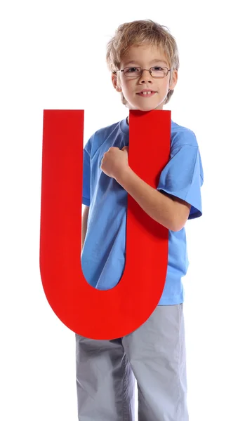 Carta "U" rapaz — Fotografia de Stock