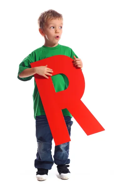 Carta "R" rapaz — Fotografia de Stock
