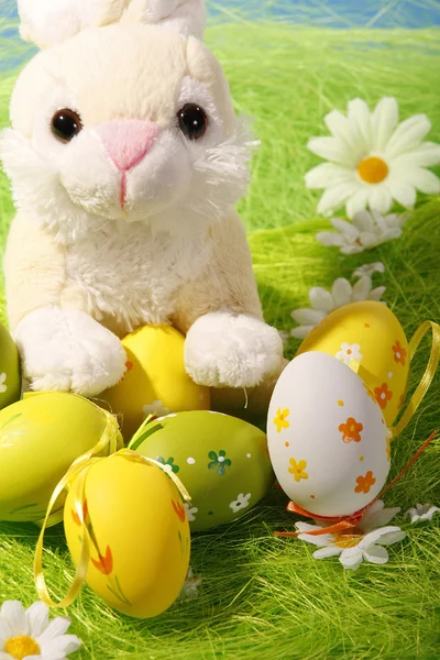 Huevos de Pascua y conejo —  Fotos de Stock