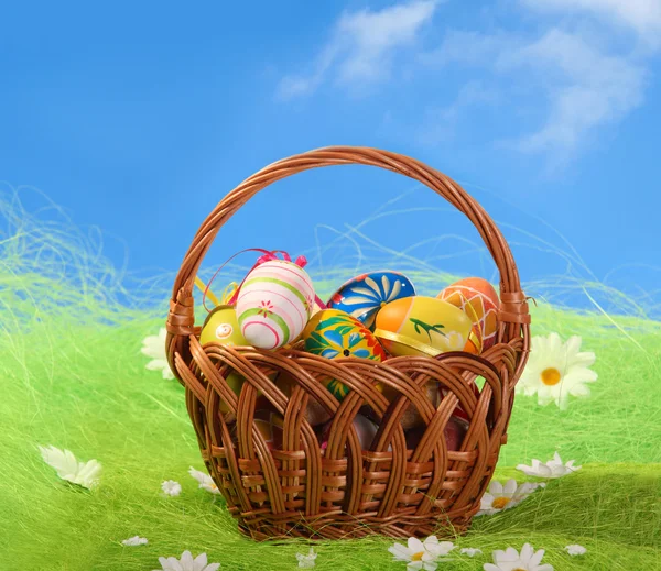 Easter Eggs in basket — Stock Photo, Image