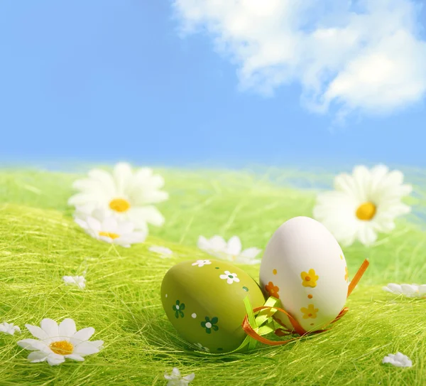 坐在草地上的复活节彩蛋 — 图库照片