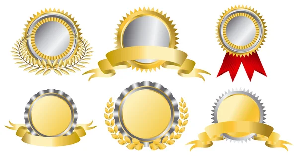 Gold and silver award ribbons — Stock Vector