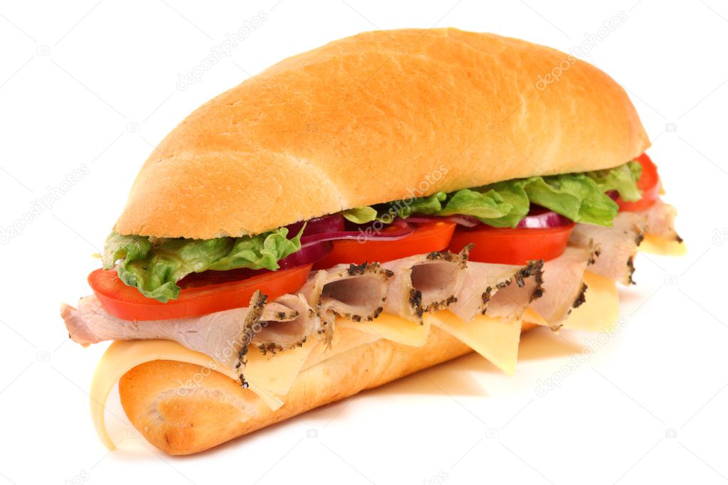 Long sandwich isolated on the white