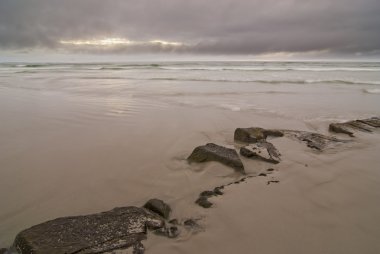 Rocky beach with dramatic sky