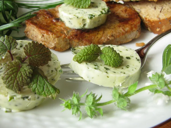 Steak with herbs butter — Stock Photo, Image