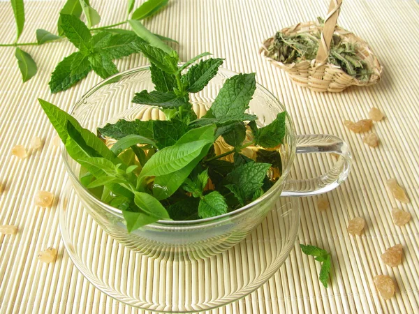 Травяной чай с лимонной вербеной и марокканской мятой — стоковое фото