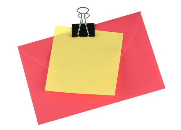 Zelfklevende note en envelop Stockfoto