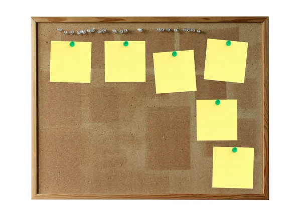 Corkboard and yellow notes — Stock Photo, Image