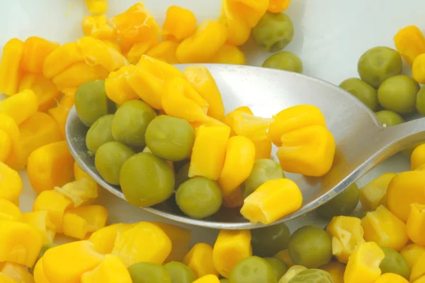 녹색 완두콩, sweetcorn 매크로 — 스톡 사진