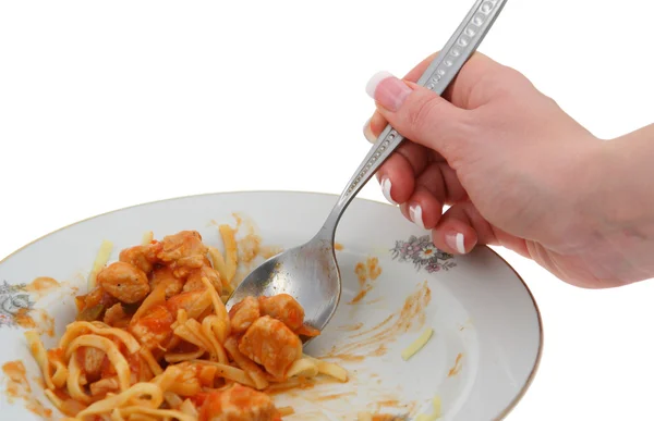 Söt kyckling med pasta — Stockfoto