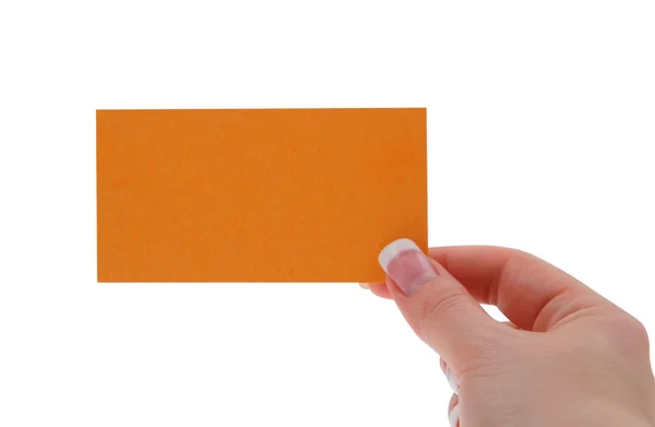 Mão segurando cartão de visita em branco — Fotografia de Stock