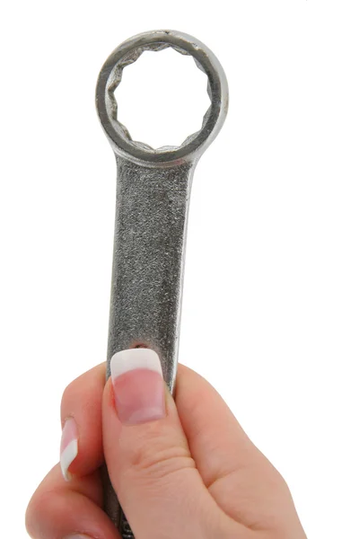 Hand holding wrench tool — Stock Photo, Image