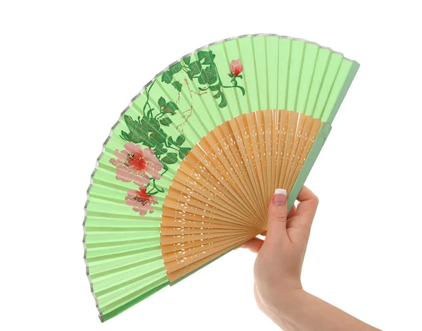 Female hand with decorated fan — Stock Photo, Image
