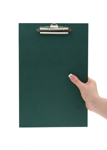 Hand holding empty clipboard