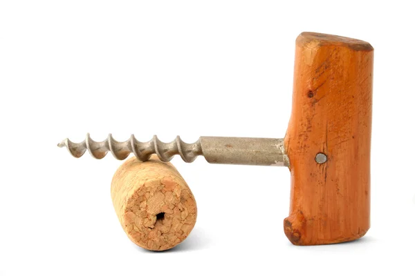 Vintage cork-screw on white — Stock Photo, Image