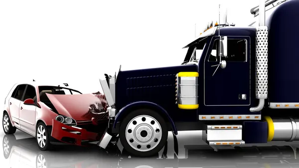 Accidente entre un coche y un camión — Foto de Stock