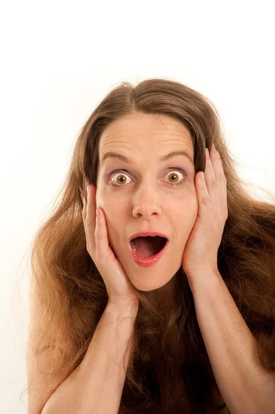 Mujer, sorprendida con la boca abierta — Foto de Stock