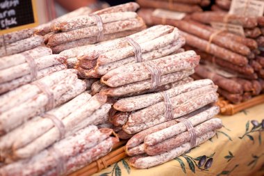 Sausages at a market clipart