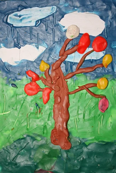 Картина з пластиліну, дощова осінь Ліцензійні Стокові Фото