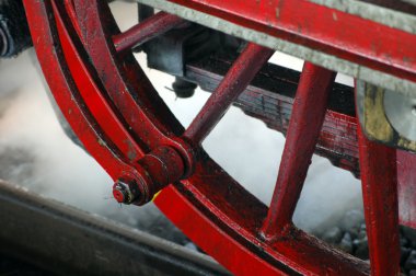 Red wheel of an old steam train clipart