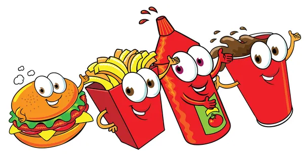 Conjunto de fast food feliz —  Vetores de Stock
