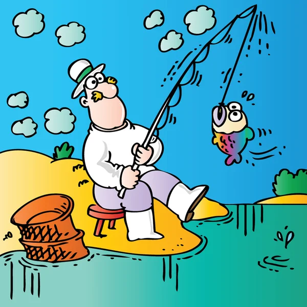 Komik balıkçı — Stok Vektör