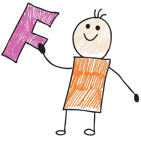 Doodle дитина тримає лист F — стоковий вектор