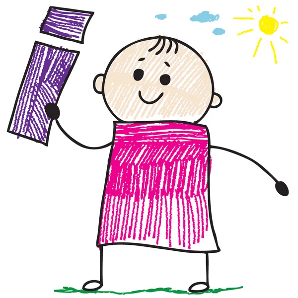 Doodle enfant tenant la lettre I — Image vectorielle