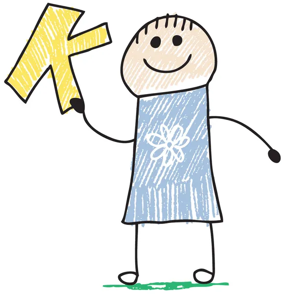 Ребенок с лапшой, держащий букву K — стоковый вектор