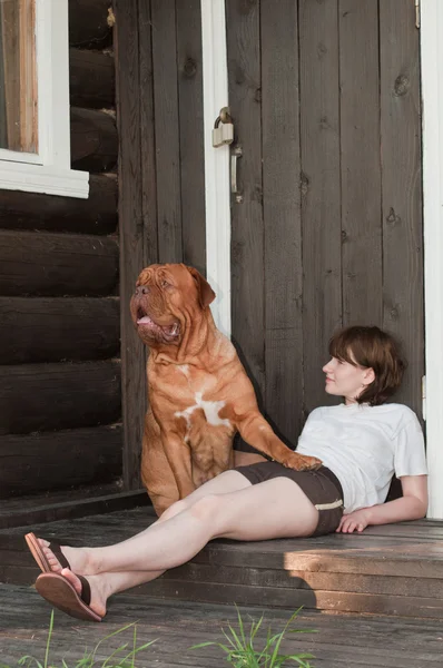 Big dog and Young Woman — Stock Photo, Image