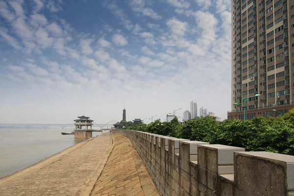 El río Yangtze junto a una ciudad — Foto de Stock