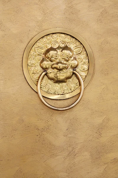 Copper door and lion handle — Stock Photo, Image