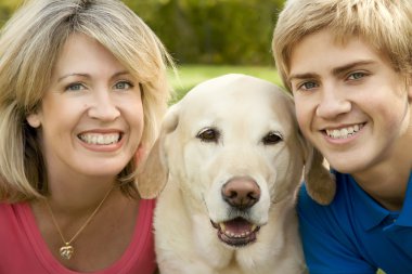 Mom, Son and Yellow Lab clipart