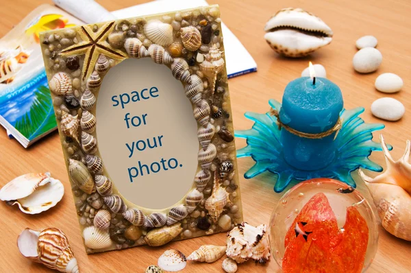 Seashell frame. vakantie herinneringen. — Stockfoto