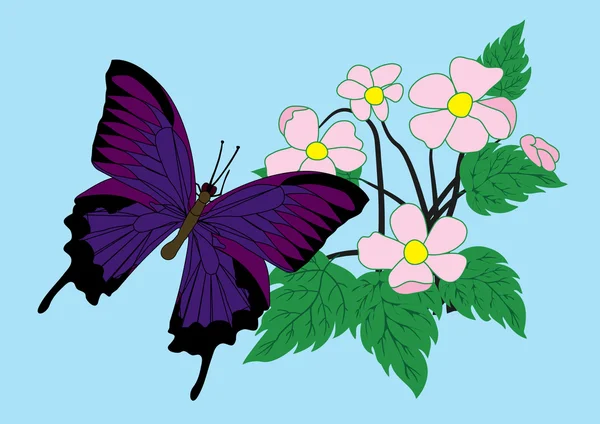 Butterfly and flowers. vector — Stock Vector