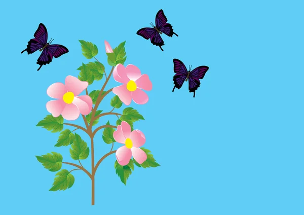 Bloemen en vlinders. vector. — Stockvector