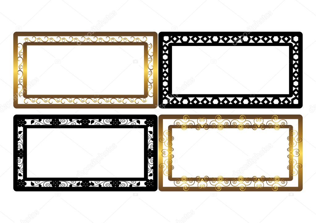 Set of golden and black frames. Vector.