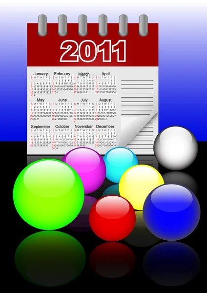 玻璃球体和 2011 年日历的图标。向量。10eps. — 图库矢量图片