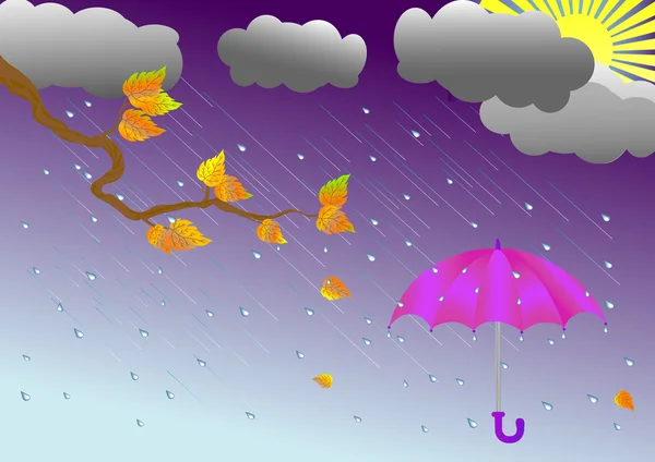Ombrello sotto la pioggia. Illustrazione vettoriale . — Vettoriale Stock