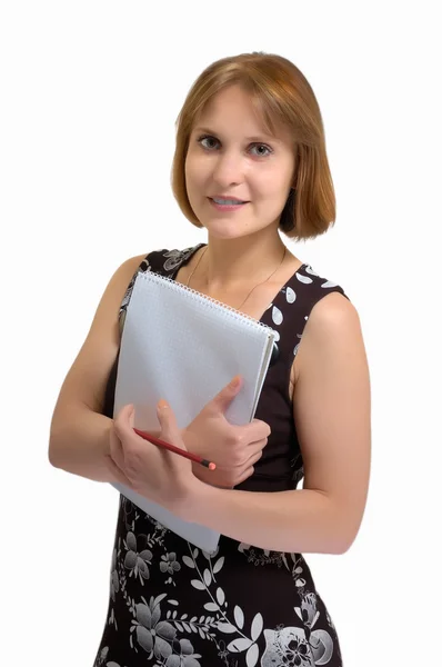 Attractive woman holding a notebook — Stock Photo, Image