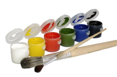 Gouache paints and brushes clipart