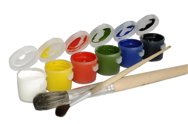 Guaj boya ve fırça — Stok fotoğraf