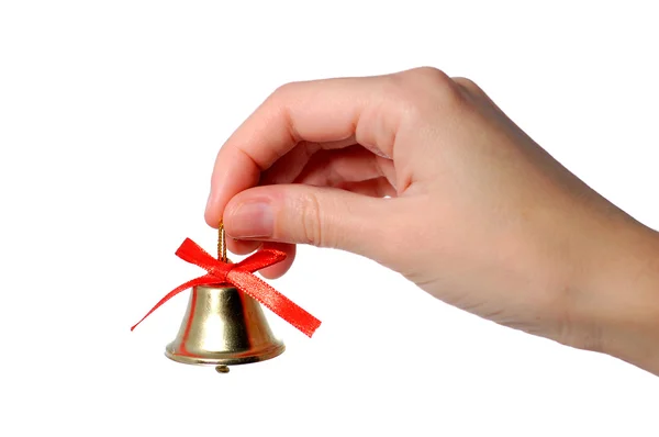 Christmas bell in hand Stockafbeelding