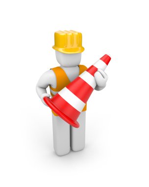 Repairman with traffic cone clipart