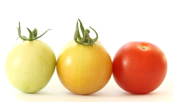 stock image Three tomatoes colorful tomatoes on white background