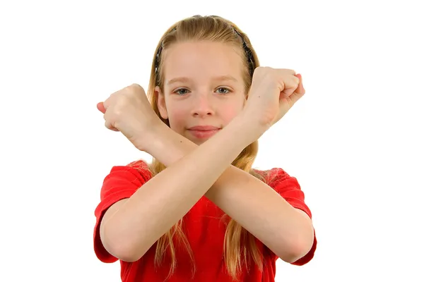 Dziewczyna robi x znak — Zdjęcie stockowe