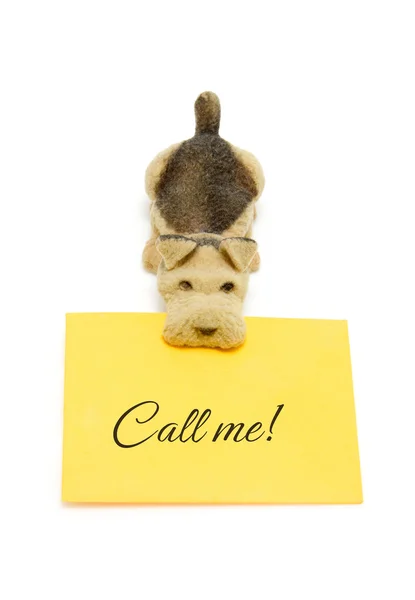 Dog with message call me — Stock Photo, Image