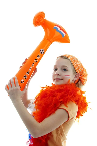 Chica con martillo naranja —  Fotos de Stock