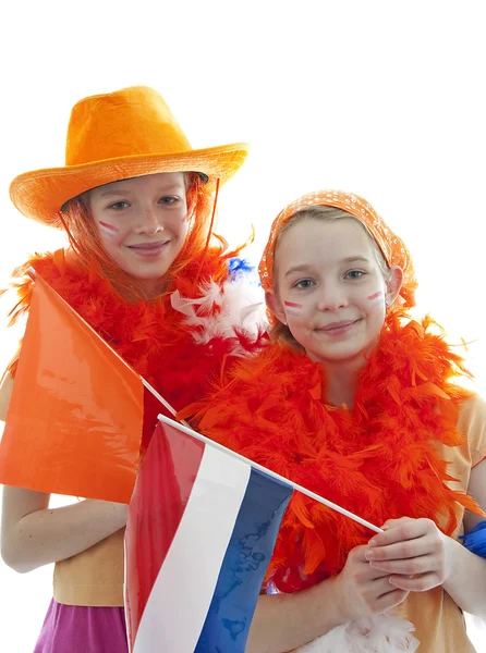 两个女孩在橙色的装备 — 图库照片