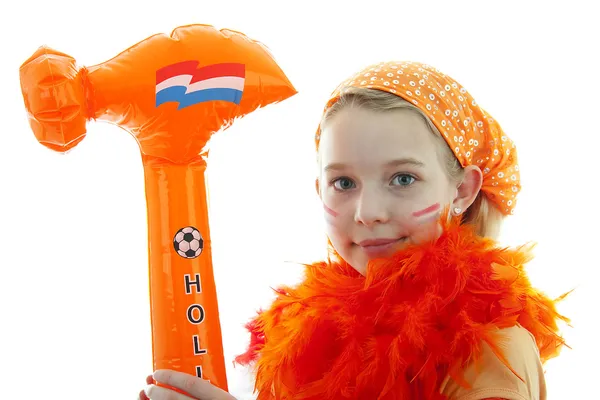 Lány narancssárga kalapáccsal — Stock Fotó